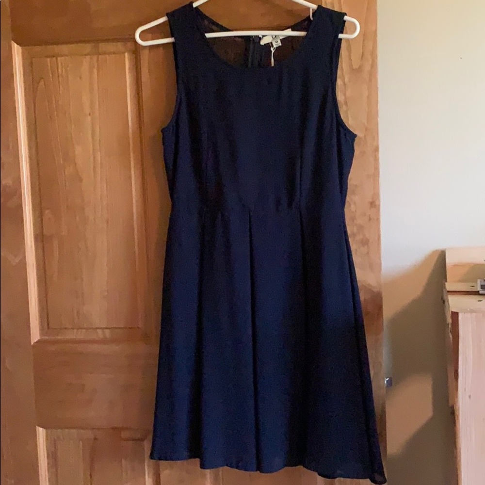 Navy lace panel back dress.